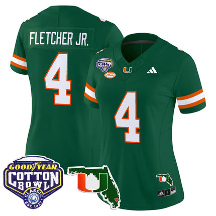 Women's Miami Hurricanes 2025 Cotton Bowl & Florida Patch Vapor Limited Jersey - All Stitched