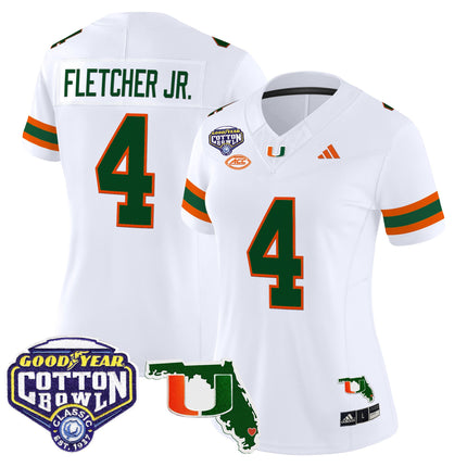 Women's Miami Hurricanes 2025 Cotton Bowl & Florida Patch Vapor Limited Jersey - All Stitched