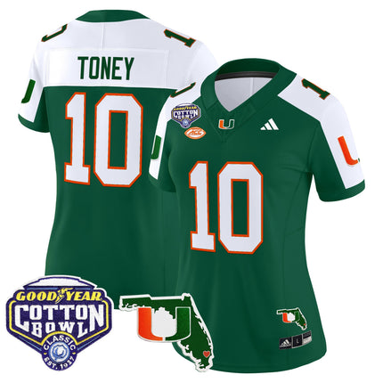 Women's Miami Hurricanes 2025 Cotton Bowl & Florida Patch Vapor Limited Jersey - All Stitched