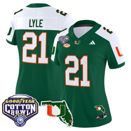 Women's Miami Hurricanes 2025 Cotton Bowl & Florida Patch Vapor Limited Jersey - All Stitched