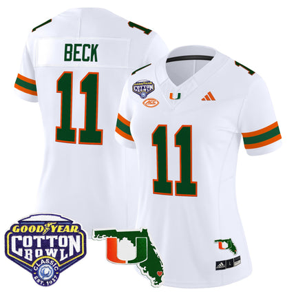 Women's Miami Hurricanes 2025 Cotton Bowl & Florida Patch Vapor Limited Jersey - All Stitched