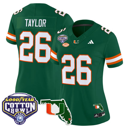 Women's Miami Hurricanes 2025 Cotton Bowl & Florida Patch Vapor Limited Jersey - All Stitched