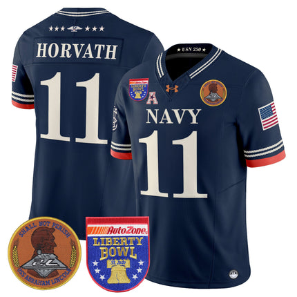 Men's Navy Midshipmen 250th Anniversary Vapor Limited Jersey - 2026 Liberty Bowl Patch - Stitched