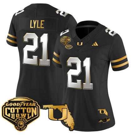 Women's Miami Hurricanes 2025/26 Cotton Bowl & Florida Patch Gold Vapor Limited Jersey - All Stitched