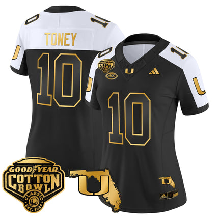 Women's Miami Hurricanes 2025/26 Cotton Bowl & Florida Patch Gold Vapor Limited Jersey - All Stitched