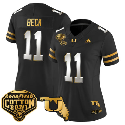 Women's Miami Hurricanes 2025/26 Cotton Bowl & Florida Patch Gold Vapor Limited Jersey - All Stitched