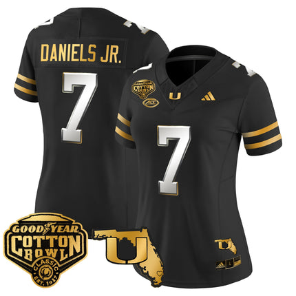 Women's Miami Hurricanes 2025/26 Cotton Bowl & Florida Patch Gold Vapor Limited Jersey - All Stitched