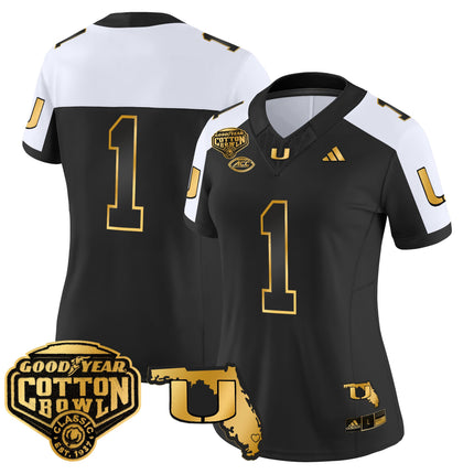 Women's Miami Hurricanes 2025/26 Cotton Bowl & Florida Patch Gold Vapor Limited Jersey - All Stitched