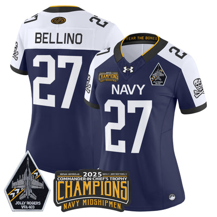 Women's Navy Midshipmen Jolly Rogers 2025 Commander-In-Chief's Trophy Champions Vapor Limited Jersey - All Stitched