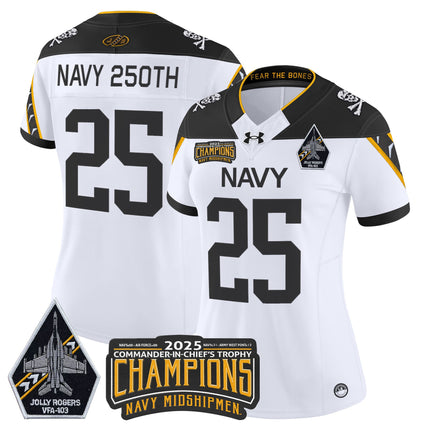 Women's Navy Midshipmen Jolly Rogers 2025 Commander-In-Chief's Trophy Champions Vapor Limited Jersey - All Stitched