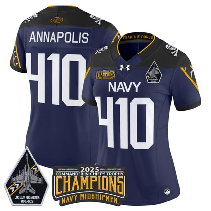 Women's Navy Midshipmen Jolly Rogers 2025 Commander-In-Chief's Trophy Champions Vapor Limited Jersey - All Stitched