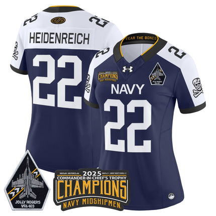 Women's Navy Midshipmen Jolly Rogers 2025 Commander-In-Chief's Trophy Champions Vapor Limited Jersey - All Stitched