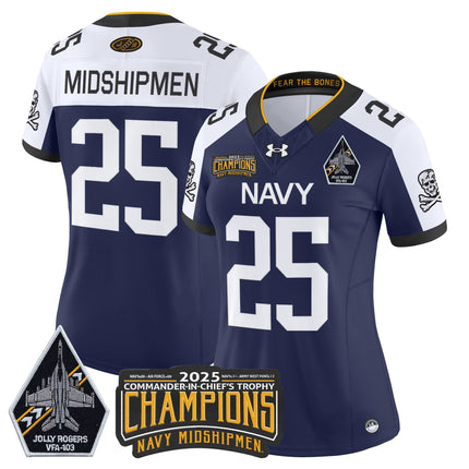 Women's Navy Midshipmen Jolly Rogers 2025 Commander-In-Chief's Trophy Champions Vapor Limited Jersey - All Stitched