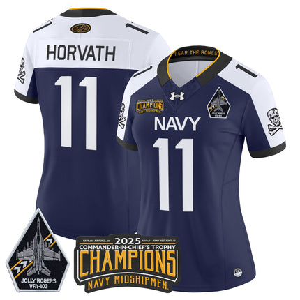 Women's Navy Midshipmen Jolly Rogers 2025 Commander-In-Chief's Trophy Champions Vapor Limited Jersey - All Stitched