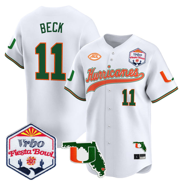Men's Miami Hurricanes 2026 The Fiesta Bowl & Florida Patch Vapor Baseball Jersey - All Stitched
