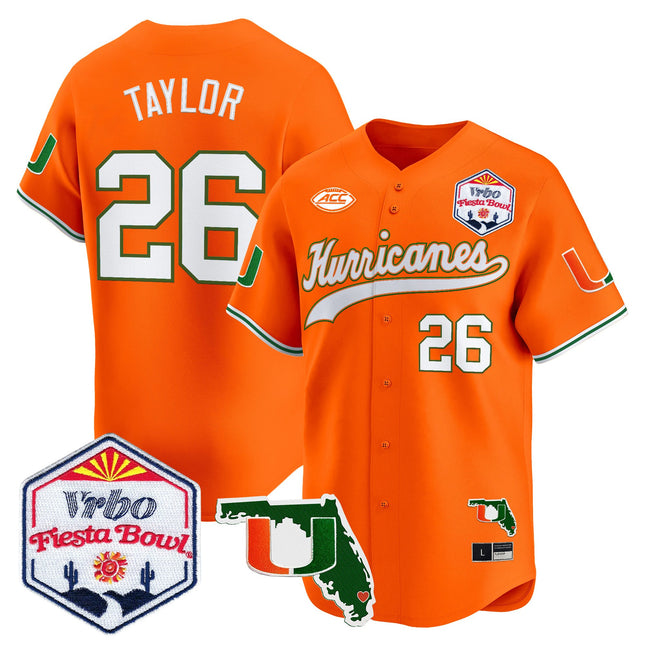 Men's Miami Hurricanes 2026 The Fiesta Bowl & Florida Patch Vapor Baseball Jersey - All Stitched