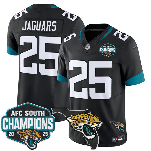 Men's Jacksonville Jaguars 2025 AFC South Division Champions & Florida Patch Vapor Jersey - All Stitched