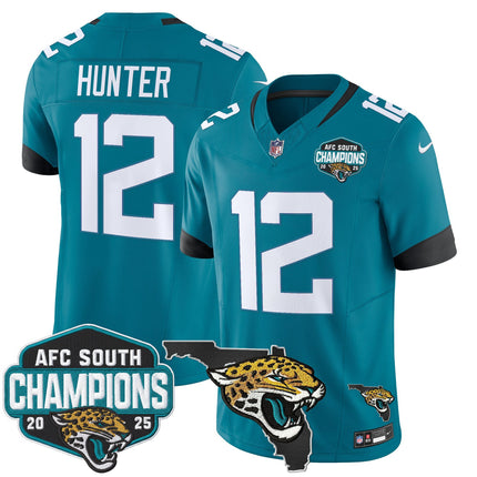 Men's Jacksonville Jaguars 2025 AFC South Division Champions & Florida Patch Vapor Jersey - All Stitched