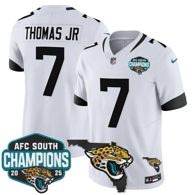Men's Jacksonville Jaguars 2025 AFC South Division Champions & Florida Patch Vapor Jersey - All Stitched