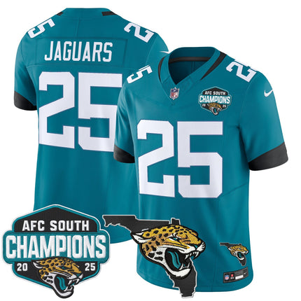 Men's Jacksonville Jaguars 2025 AFC South Division Champions & Florida Patch Vapor Jersey - All Stitched