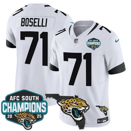 Men's Jacksonville Jaguars 2025 AFC South Division Champions & Florida Patch Vapor Jersey - All Stitched