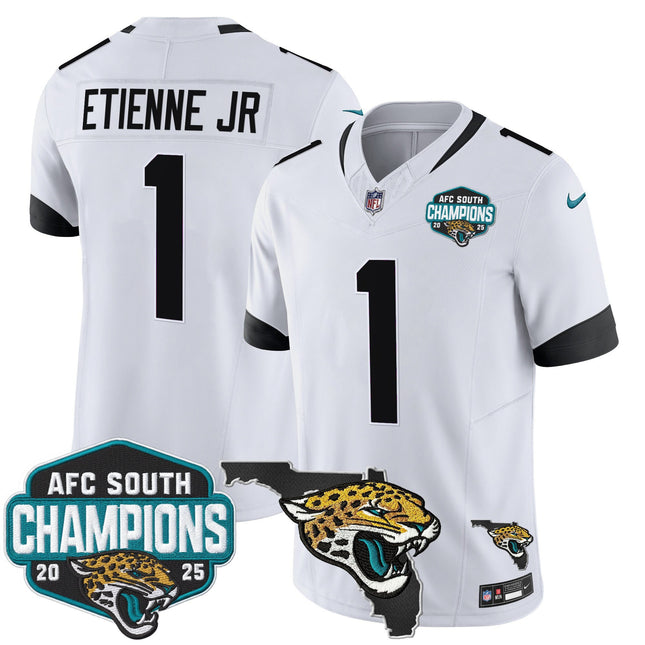 Men's Jacksonville Jaguars 2025 AFC South Division Champions & Florida Patch Vapor Jersey - All Stitched