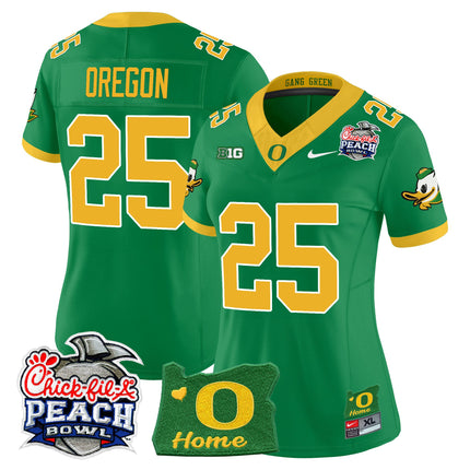 Women's Oregon Ducks 2026 Peach Bowl & Oregon State Patch Vapor Limited Jersey - All Stitched