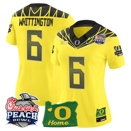 Women's Oregon Ducks 2026 Peach Bowl & Oregon State Patch Vapor Limited Jersey - All Stitched