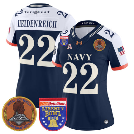 Women's Navy Midshipmen 250th Anniversary Vapor Limited Jersey - 2026 Liberty Bowl Patch - Stitched