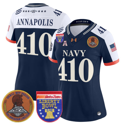 Women's Navy Midshipmen 250th Anniversary Vapor Limited Jersey - 2026 Liberty Bowl Patch - Stitched