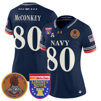 Women's Navy Midshipmen 250th Anniversary Vapor Limited Jersey - 2026 Liberty Bowl Patch - Stitched