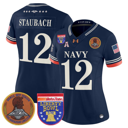 Women's Navy Midshipmen 250th Anniversary Vapor Limited Jersey - 2026 Liberty Bowl Patch - Stitched
