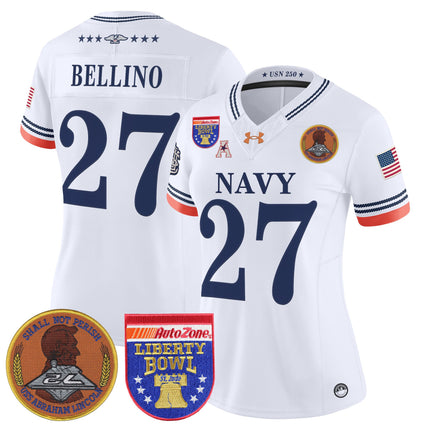 Women's Navy Midshipmen 250th Anniversary Vapor Limited Jersey - 2026 Liberty Bowl Patch - Stitched