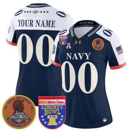 Navy Midshipmen 250th Anniversary Vapor Limited Custom Jersey - 2026 Liberty Bowl Patch - Stitched