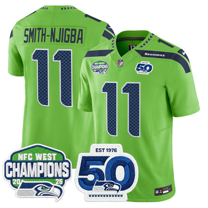 Men's Seattle Seahawks 2025 NFC West Division Champions & 50th Anniversary Patch Vapor Limited Jersey - All Stitched