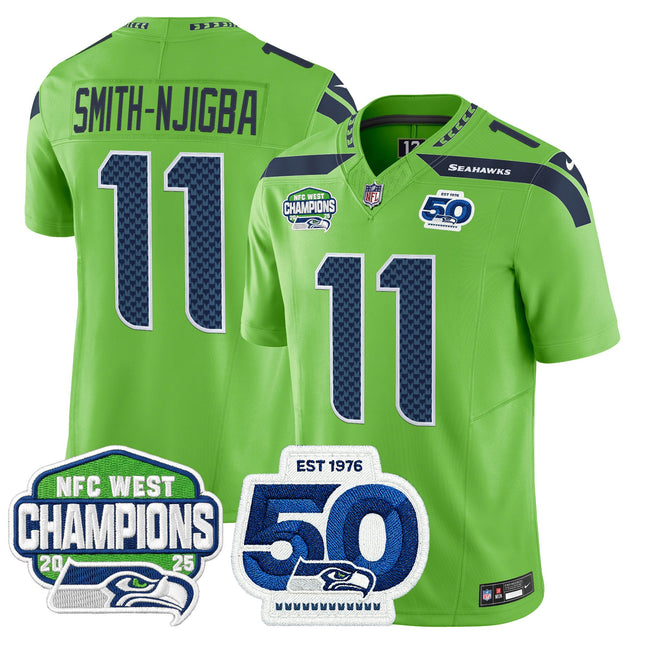Men's Seattle Seahawks 2025 NFC West Division Champions & 50th Anniversary Patch Vapor Limited Jersey - All Stitched
