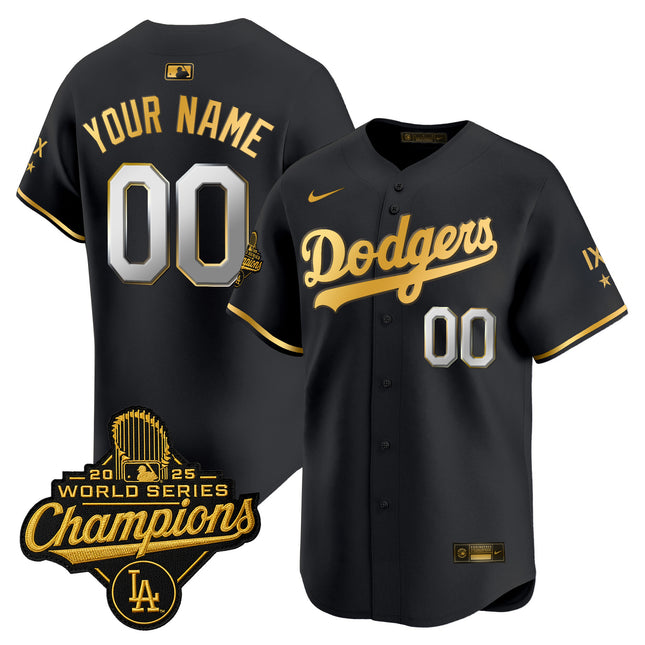 Los Angeles Dodgers 9-Time Champions Gold Trim Vapor Premier Limited Custom Jersey - All Stitched