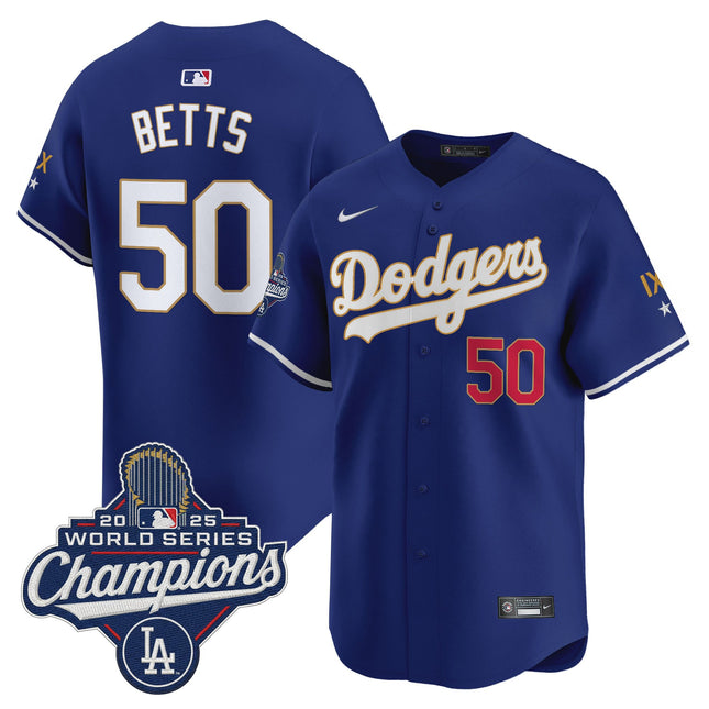 Men's Los Angeles Dodgers 9-Time Champions Gold Trim Vapor Premier Limited Jersey - All Stitched