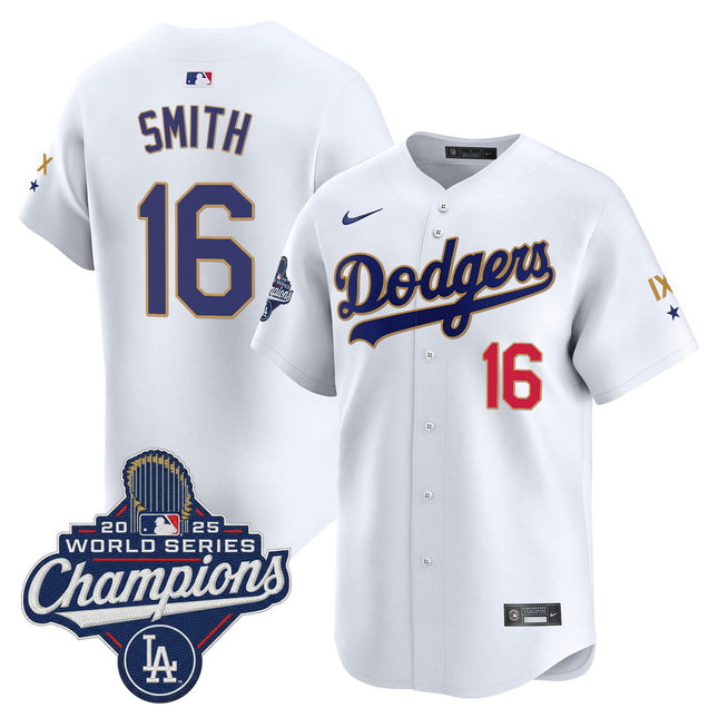 Men's Los Angeles Dodgers 9-Time Champions Gold Trim Vapor Premier Limited Jersey - All Stitched