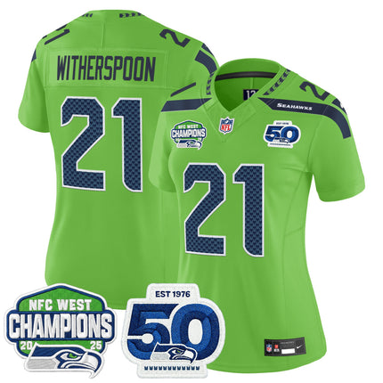 Women's Seattle Seahawks 2025 NFC West Division Champions & 50th Anniversary Patch Vapor Limited Jersey - All Stitched