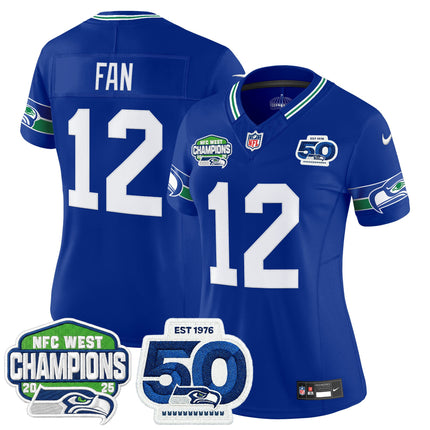 Women's Seattle Seahawks 2025 NFC West Division Champions & 50th Anniversary Patch Vapor Limited Jersey - All Stitched