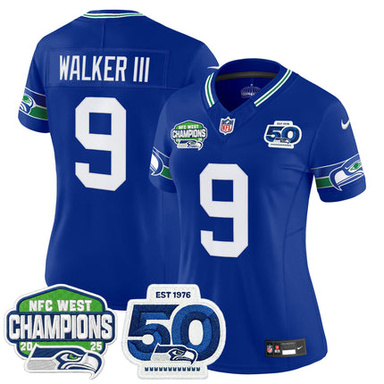 Women's Seattle Seahawks 2025 NFC West Division Champions & 50th Anniversary Patch Vapor Limited Jersey - All Stitched