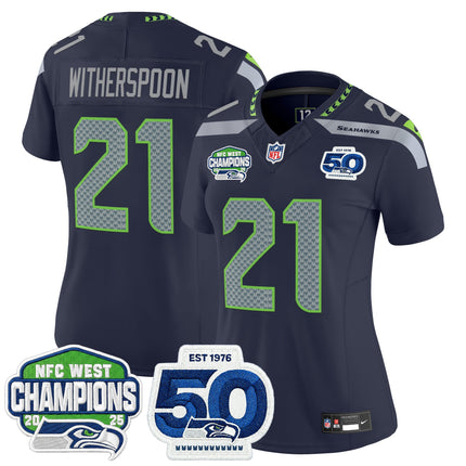Women's Seattle Seahawks 2025 NFC West Division Champions & 50th Anniversary Patch Vapor Limited Jersey - All Stitched