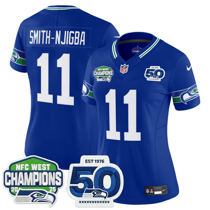 Women's Seattle Seahawks 2025 NFC West Division Champions & 50th Anniversary Patch Vapor Limited Jersey - All Stitched