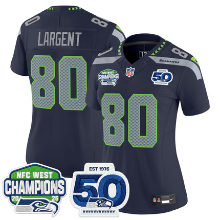 Women's Seattle Seahawks 2025 NFC West Division Champions & 50th Anniversary Patch Vapor Limited Jersey - All Stitched