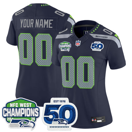 Seattle Seahawks 2025 NFC West Division Champions & 50th Anniversary Patch Vapor Limited Custom Jersey - All Stitched