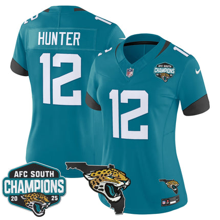 Women's Jacksonville Jaguars 2025 AFC South Division Champions & Florida Patch Vapor Jersey - All Stitched