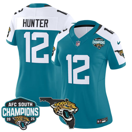 Women's Jacksonville Jaguars 2025 AFC South Division Champions & Florida Patch Vapor Jersey - All Stitched