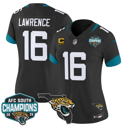 Women's Jacksonville Jaguars 2025 AFC South Division Champions & Florida Patch Vapor Jersey - All Stitched