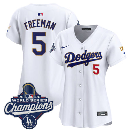 Women's Los Angeles Dodgers 9-Time Champions Gold Trim Vapor Premier Limited Jersey - All Stitched